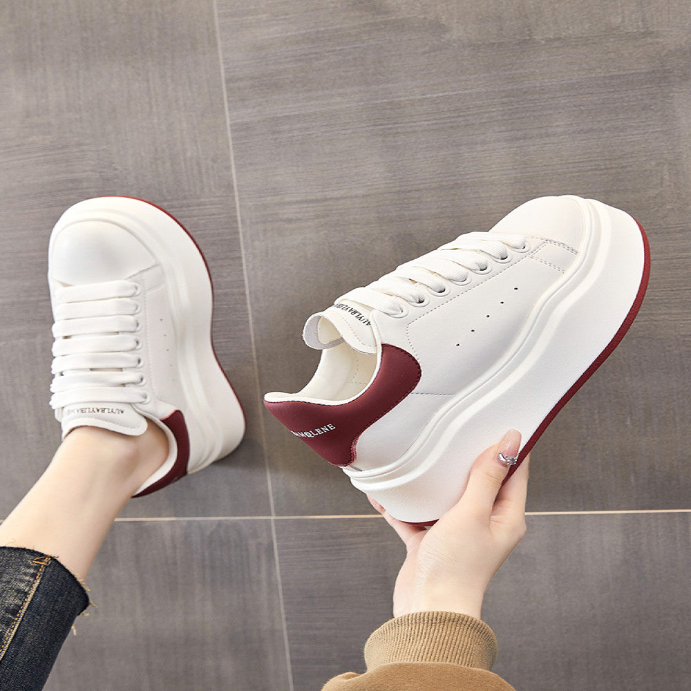 High end McQueen white shoes for women 2025 autumn new genuine leather versatile thick soled height enhancing platform casual sneakers image 3
