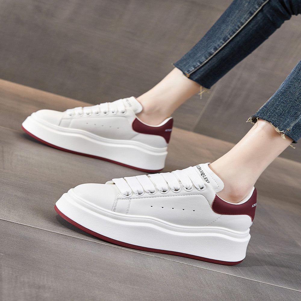 High end McQueen white shoes for women 2025 autumn new genuine leather versatile thick soled height enhancing platform casual sneakers image 4