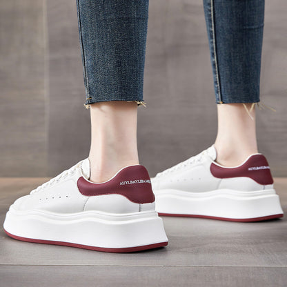 High end McQueen white shoes for women 2025 autumn new genuine leather versatile thick soled height enhancing platform casual sneakers image 0