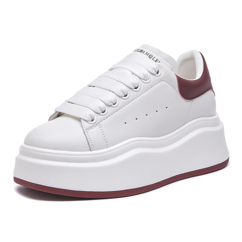 High end McQueen white shoes for women 2025 autumn new genuine leather versatile thick soled height enhancing platform casual sneakers