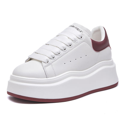 High end McQueen white shoes for women 2025 autumn new genuine leather versatile thick soled height enhancing platform casual sneakers