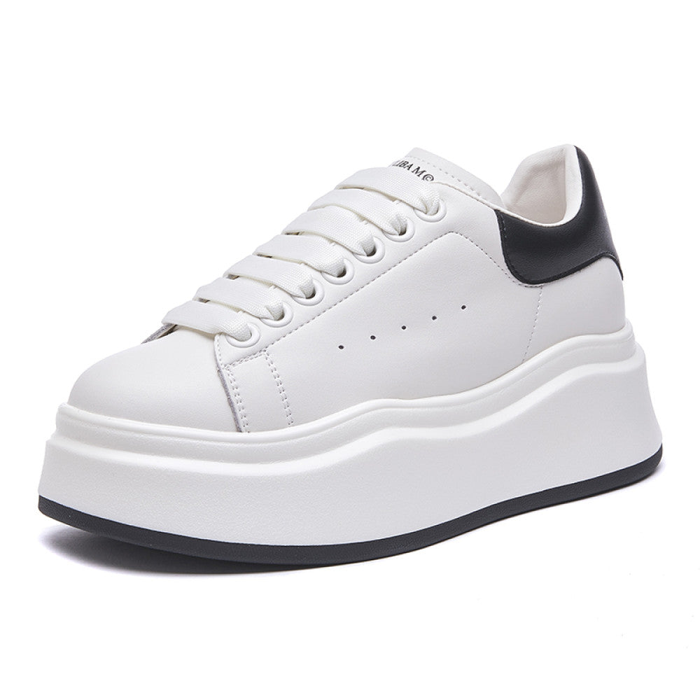 High end McQueen white shoes for women 2025 autumn new genuine leather versatile thick soled height enhancing platform casual sneakers image 21