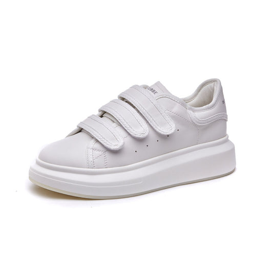 Velcro thick soled genuine leather white shoes for women 2024 spring new all match non slip casual sports cowhide sneakers