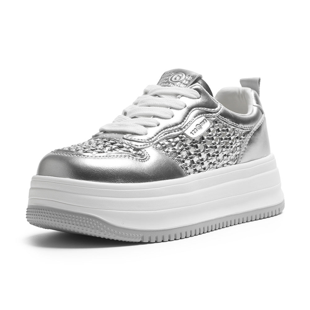 Real leather thick soled casual board shoes for women in the summer of 2025 new casual lightweight and breathable hollow woven white shoes image 22