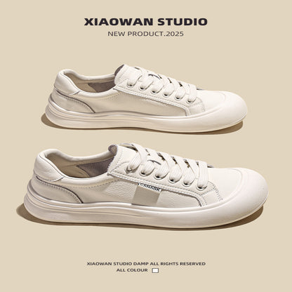 Real leather round toe lace up white shoes for women 2025 new autumn versatile fashion thin breathable sports and leisure board shoes image 4