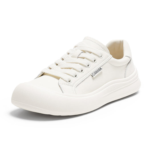 Real leather round toe lace up white shoes for women 2025 new autumn versatile fashion thin breathable sports and leisure board shoes