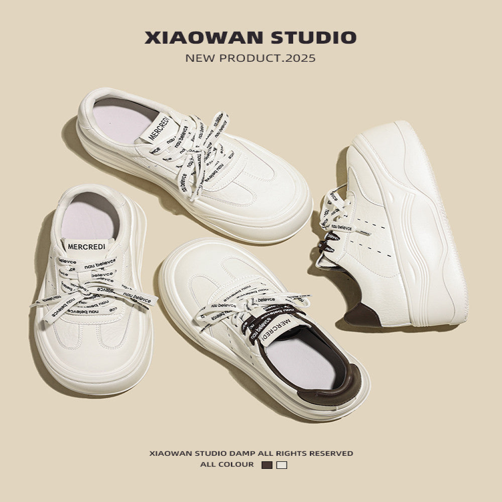 Height enhancing thick soled shoes for women 2025 autumn new lightweight and versatile big head sports casual platform genuine leather white shoes image 2
