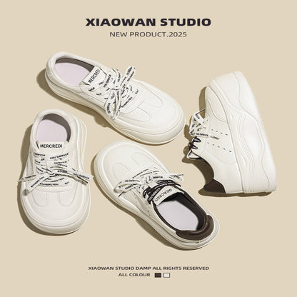 Height enhancing thick soled shoes for women 2025 autumn new lightweight and versatile big head sports casual platform genuine leather white shoes image 2