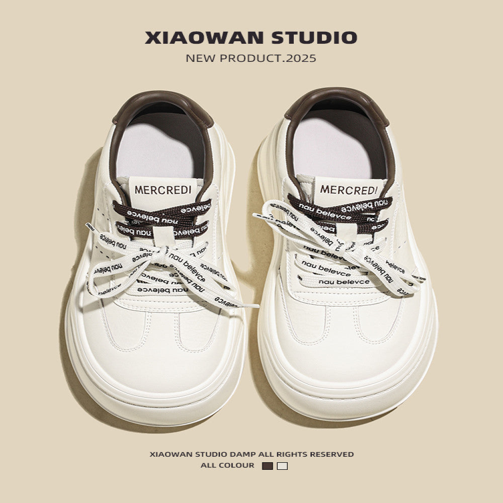 Height enhancing thick soled shoes for women 2025 autumn new lightweight and versatile big head sports casual platform genuine leather white shoes image 3