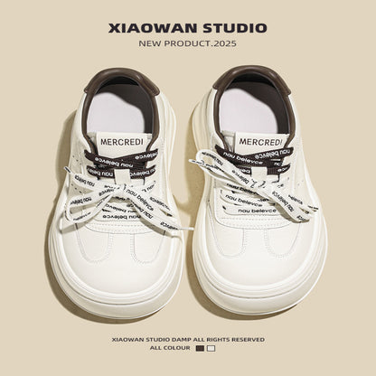 Height enhancing thick soled shoes for women 2025 autumn new lightweight and versatile big head sports casual platform genuine leather white shoes image 3