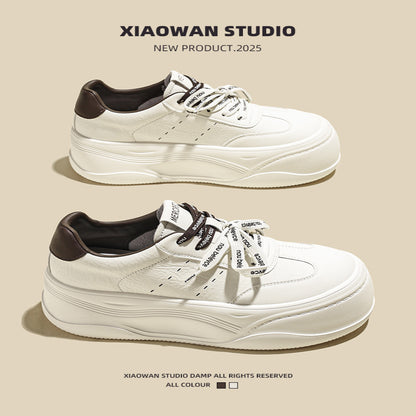 Height enhancing thick soled shoes for women 2025 autumn new lightweight and versatile big head sports casual platform genuine leather white shoes image 4
