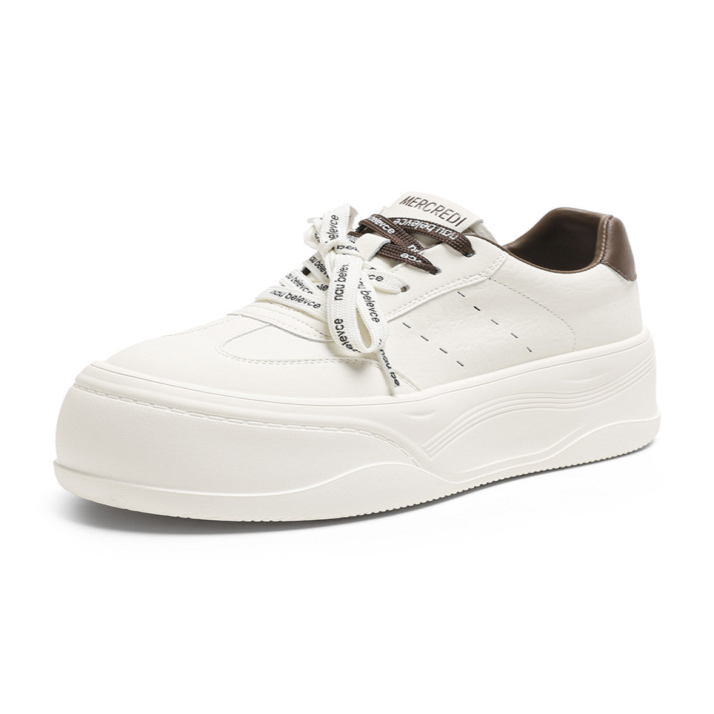 Height enhancing thick soled shoes for women 2025 autumn new lightweight and versatile big head sports casual platform genuine leather white shoes image 5