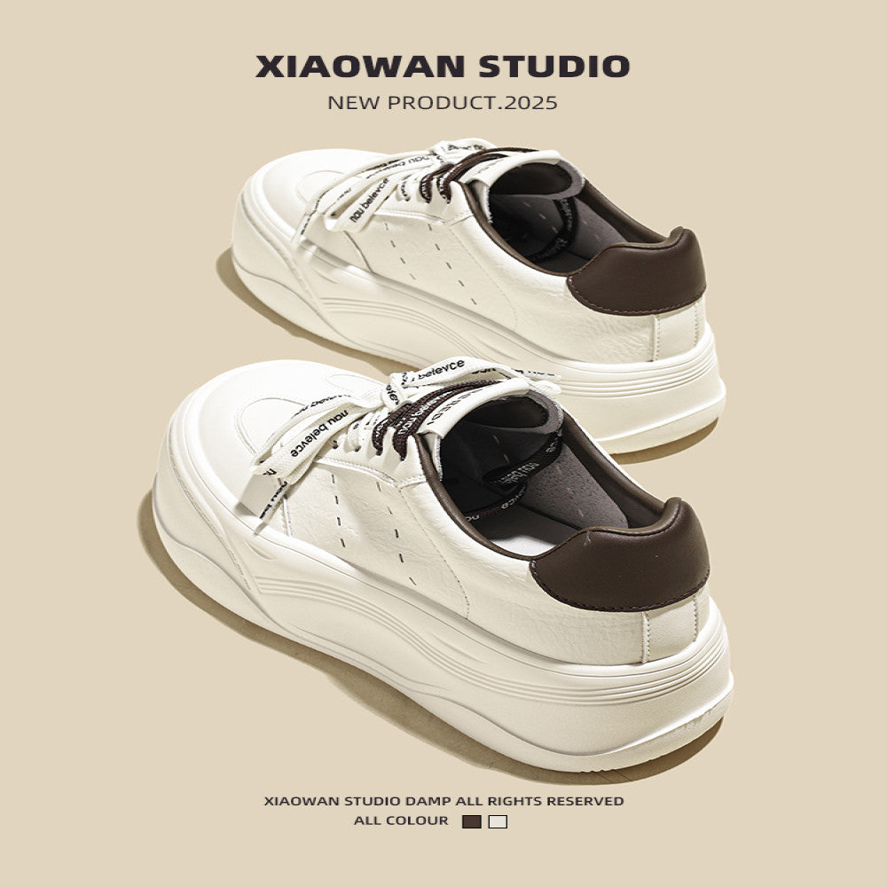 Height enhancing thick soled shoes for women 2025 autumn new lightweight and versatile big head sports casual platform genuine leather white shoes image 0