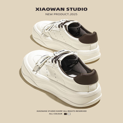 Height enhancing thick soled shoes for women 2025 autumn new lightweight and versatile big head sports casual platform genuine leather white shoes image 0