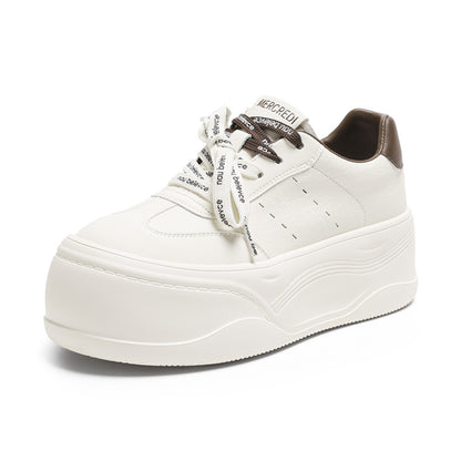 Height enhancing thick soled shoes for women 2025 autumn new lightweight and versatile big head sports casual platform genuine leather white shoes image 16