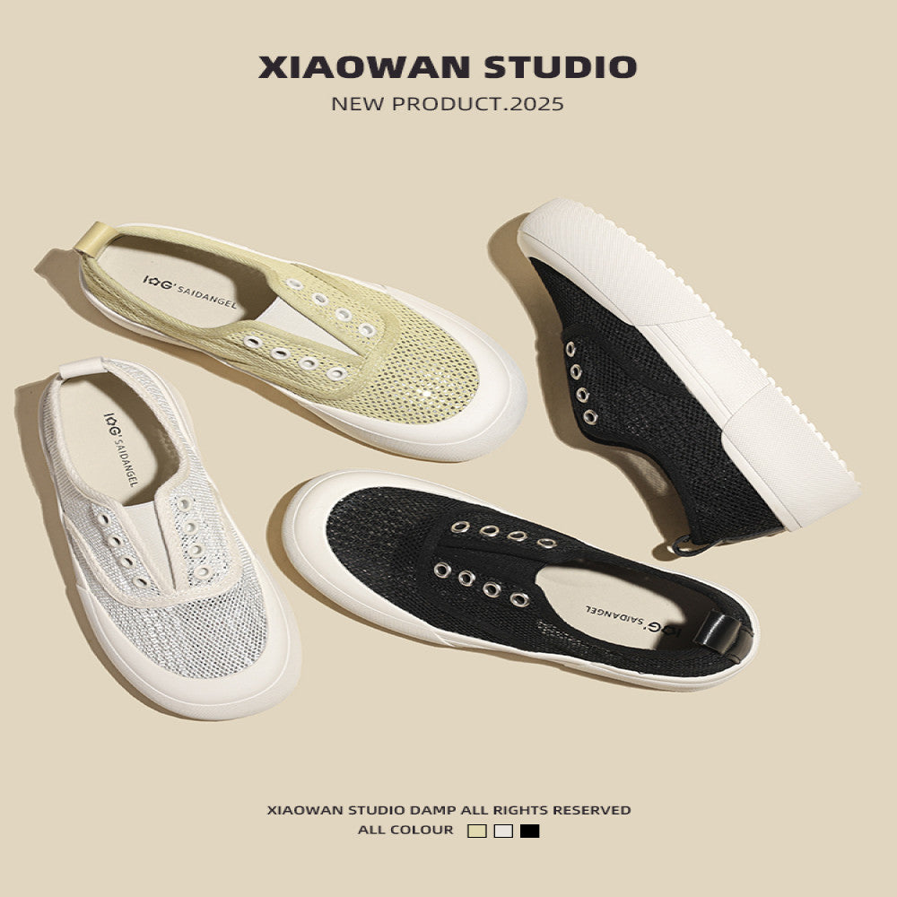 2025 Summer New Style Women s Mesh Breathable Slip On Slip On Canvas Shoes All match Sequined Casual Sneakers image 2