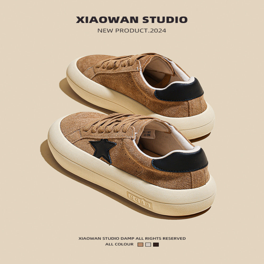 Thick soled frosted cowhide star shoes for women 2024 autumn new sports and leisure shoes height increasing round toe bread board shoes image 1