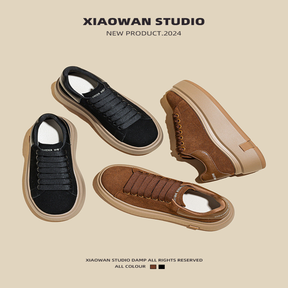 Thick soled height increasing frosted leather sponge cake shoes for women round toe 2024 autumn new retro versatile casual sports board shoes image 2