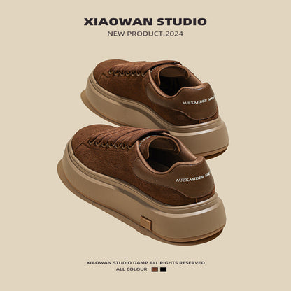 Thick soled height increasing frosted leather sponge cake shoes for women round toe 2024 autumn new retro versatile casual sports board shoes image 0