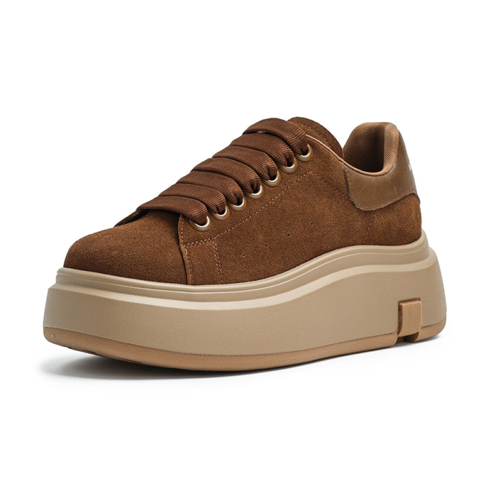 Thick soled height increasing frosted leather sponge cake shoes for women round toe 2024 autumn new retro versatile casual sports board shoes image 16