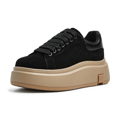 Thick soled height increasing frosted leather sponge cake shoes for women round toe 2024 autumn new retro versatile casual sports board shoes image 21