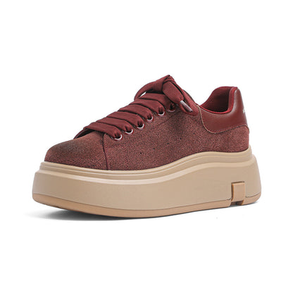 Thick soled height increasing frosted leather sponge cake shoes for women round toe 2024 autumn new retro versatile casual sports board shoes image 36