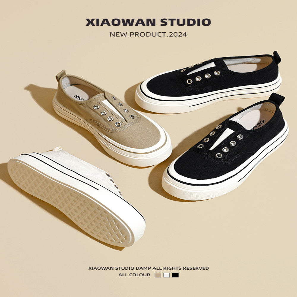 Thick soled slip on canvas shoes for women 2025 new summer thin versatile breathable white shoes casual loafers image 2