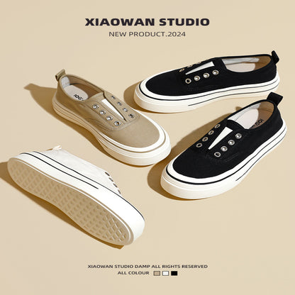Thick soled slip on canvas shoes for women 2025 new summer thin versatile breathable white shoes casual loafers image 2