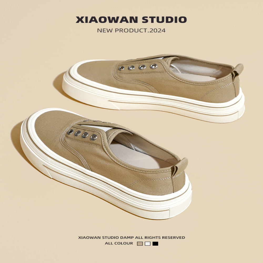 Thick soled slip on canvas shoes for women 2025 new summer thin versatile breathable white shoes casual loafers image 0