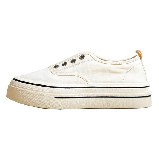 Thick soled slip on canvas shoes for women 2025 new summer thin versatile breathable white shoes casual loafers