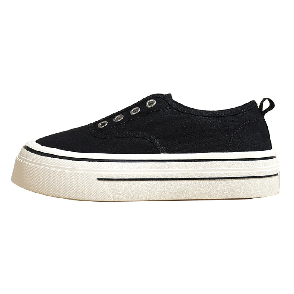 Thick soled slip on canvas shoes for women 2025 new summer thin versatile breathable white shoes casual loafers image 26