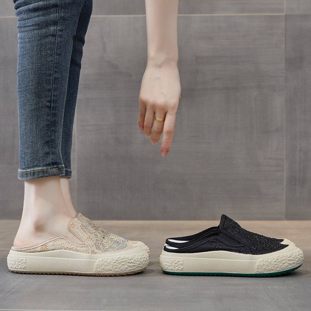Loafers women s 2025 new summer small fragrance style fisherman shoes flat slip on lazy closed toe half slippers mesh image 2