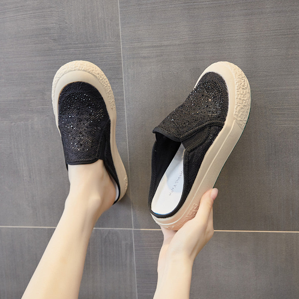 Loafers women s 2025 new summer small fragrance style fisherman shoes flat slip on lazy closed toe half slippers mesh image 3