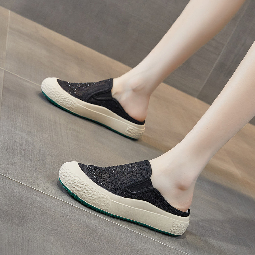 Loafers women s 2025 new summer small fragrance style fisherman shoes flat slip on lazy closed toe half slippers mesh image 4
