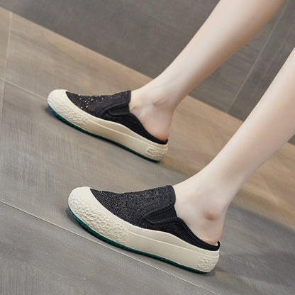 Loafers women s 2025 new summer small fragrance style fisherman shoes flat slip on lazy closed toe half slippers mesh image 4