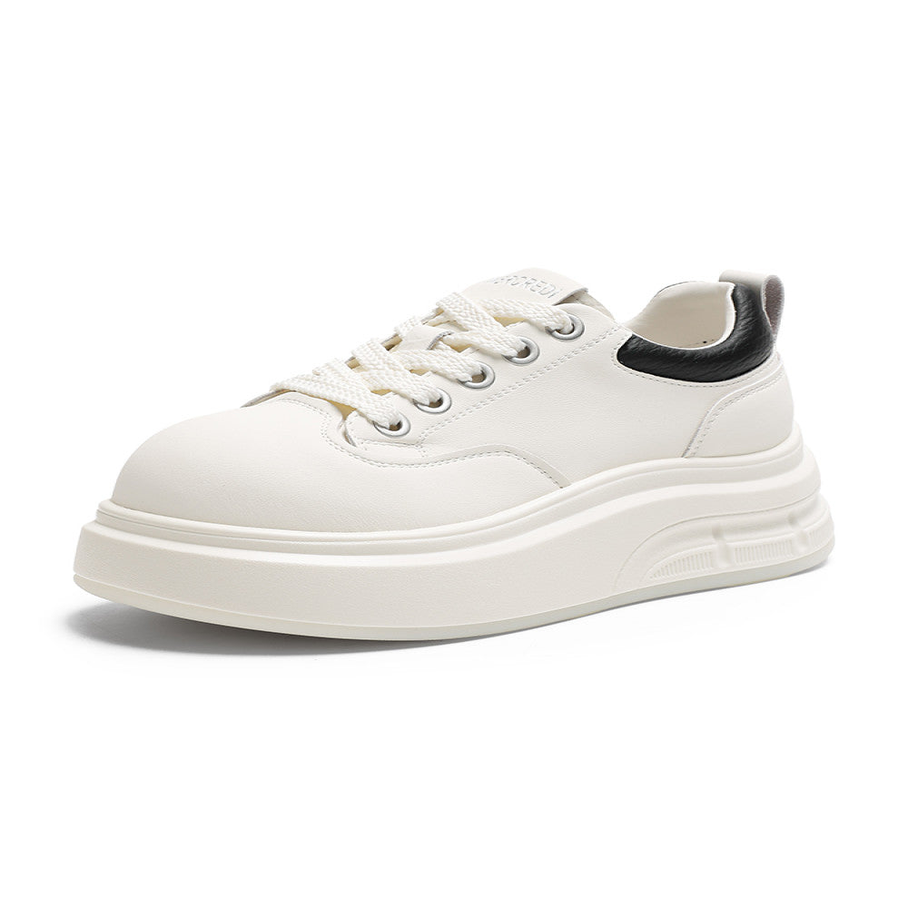 Big Head Ugly Cute Genuine Leather Little White Shoes for Women 2025 Autumn New Popular Versatile Lightweight Thick soled Height Increasing Casual Board Shoes image 5