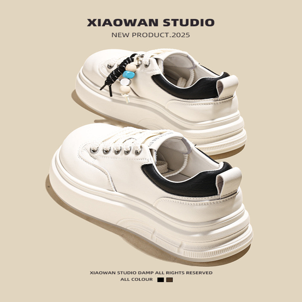 Big Head Ugly Cute Genuine Leather Little White Shoes for Women 2025 Autumn New Popular Versatile Lightweight Thick soled Height Increasing Casual Board Shoes image 0