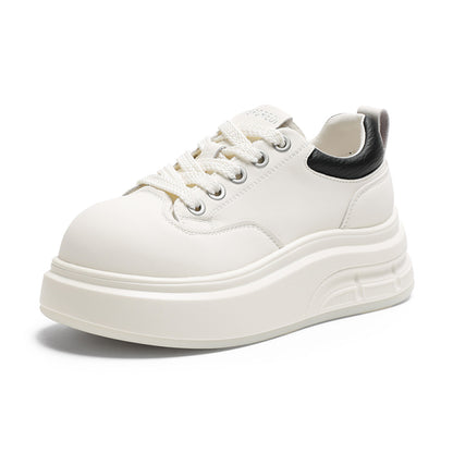 Big Head Ugly Cute Genuine Leather Little White Shoes for Women 2025 Autumn New Popular Versatile Lightweight Thick soled Height Increasing Casual Board Shoes image 15