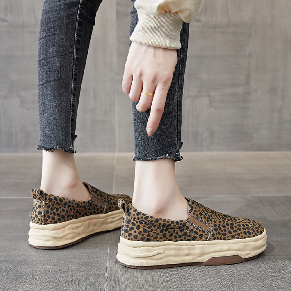 2024 autumn new style loafers for women genuine leather leopard print shoes versatile thick soled casual sneakers slip on lazy shoes image 2