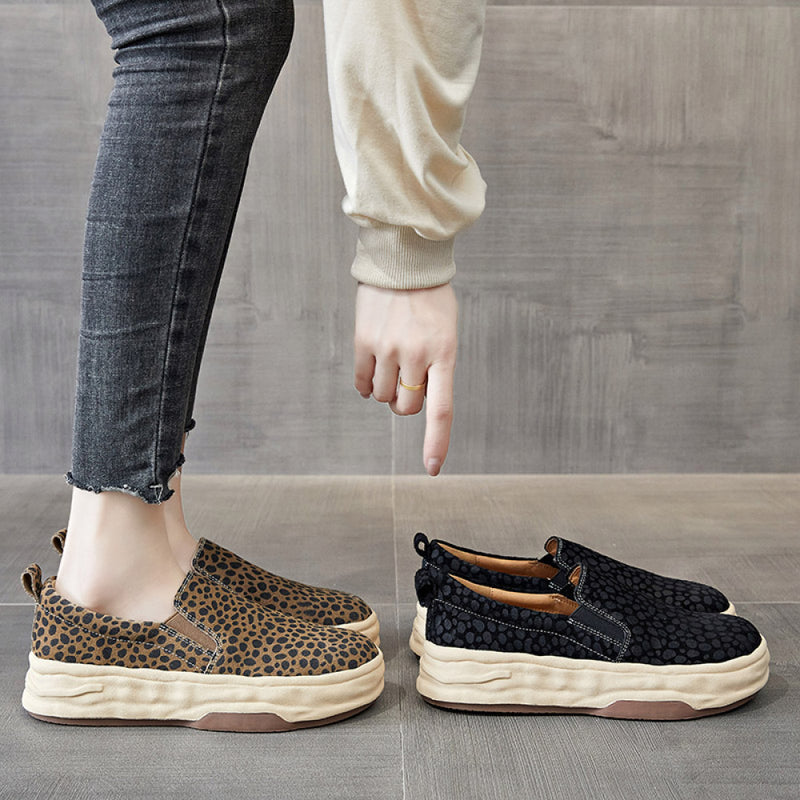2024 autumn new style loafers for women genuine leather leopard print shoes versatile thick soled casual sneakers slip on lazy shoes