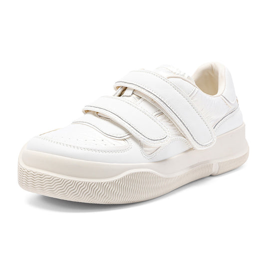 Velcro white shoes for women 2025 spring new style fashionable versatile sports casual shoes thick soled height enhancing genuine leather sneakers