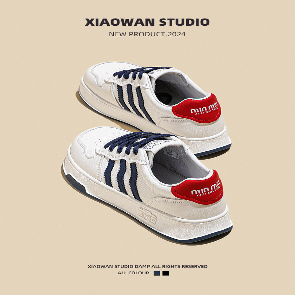 Thick soled explosive super hot white shoes for women in spring 2025 new leather versatile casual sports board shoes round toe single shoes image 1