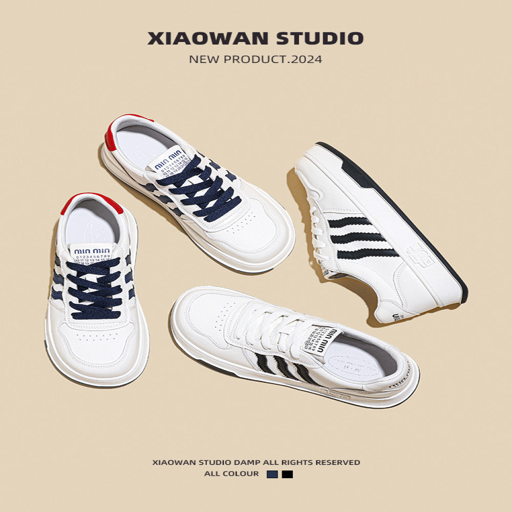 Thick soled explosive super hot white shoes for women in spring 2025 new leather versatile casual sports board shoes round toe single shoes image 2