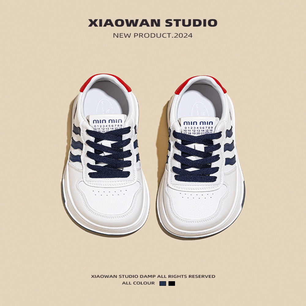 Thick soled explosive super hot white shoes for women in spring 2025 new leather versatile casual sports board shoes round toe single shoes image 3