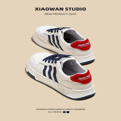 Thick soled explosive super hot white shoes for women in spring 2025 new leather versatile casual sports board shoes round toe single shoes image 0