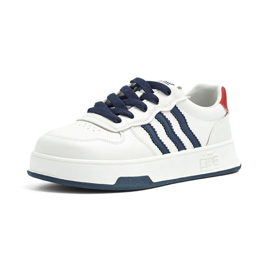 Thick soled explosive super hot white shoes for women in spring 2025 new leather versatile casual sports board shoes round toe single shoes