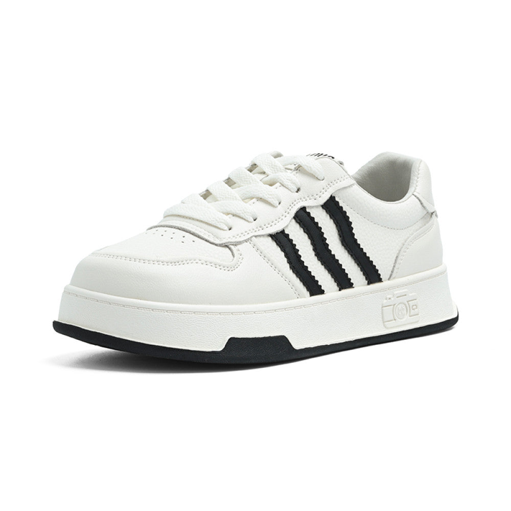 Thick soled explosive super hot white shoes for women in spring 2025 new leather versatile casual sports board shoes round toe single shoes image 23