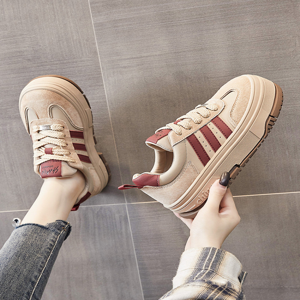 Genuine leather hot selling retro Dexun shoes for women 2024 spring new casual versatile thick soled height enhancing student white sneakers image 3