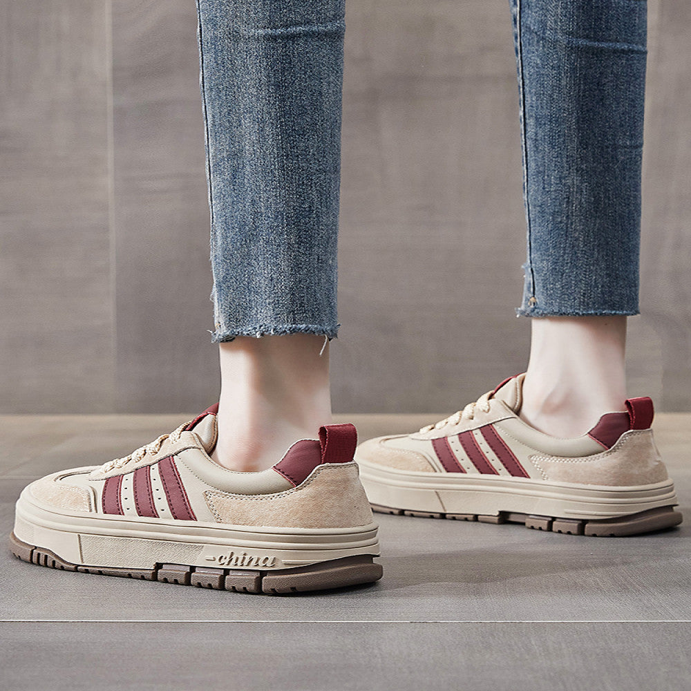 Genuine leather hot selling retro Dexun shoes for women 2024 spring new casual versatile thick soled height enhancing student white sneakers image 0