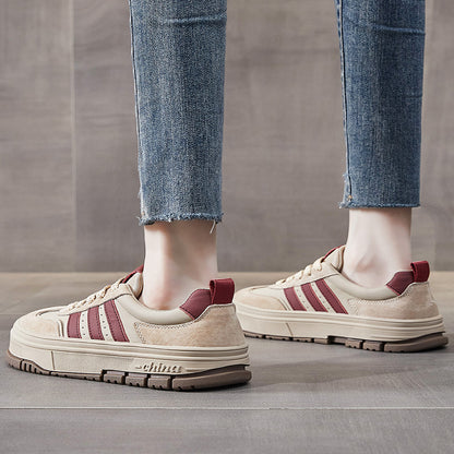 Genuine leather hot selling retro Dexun shoes for women 2024 spring new casual versatile thick soled height enhancing student white sneakers image 0